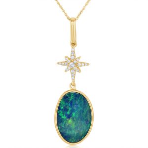 14K Yellow Gold Australian Opal/Diamond Star Pendant