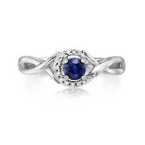 14K White Gold Blue Sapphire/Diamond Ring