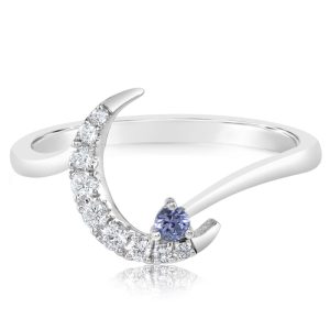 14K White Gold Yogo Sapphire/Diamond Moon Ring