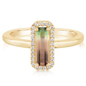 14K Yellow Gold Bi-Color Tourmaline/Diamond Ring