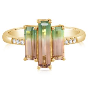 14K Yellow Gold Bi-Color Tourmaline/Diamond Ring
