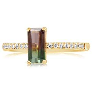 14K Yellow Gold Bi-Color Tourmaline/Diamond Ring