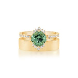 18K Yellow Gold Mint Garnet/Diamond Cigar Band Ring