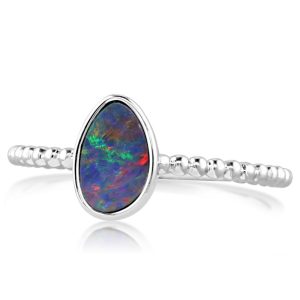 14K Yellow Gold Australian Opal Beaded Shank Ring