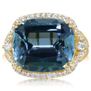 18K Yellow Gold Aquamarine/Diamond Ring